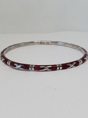 Hidalgo Sterling Silver Red Enamel X Bangle Bracelet